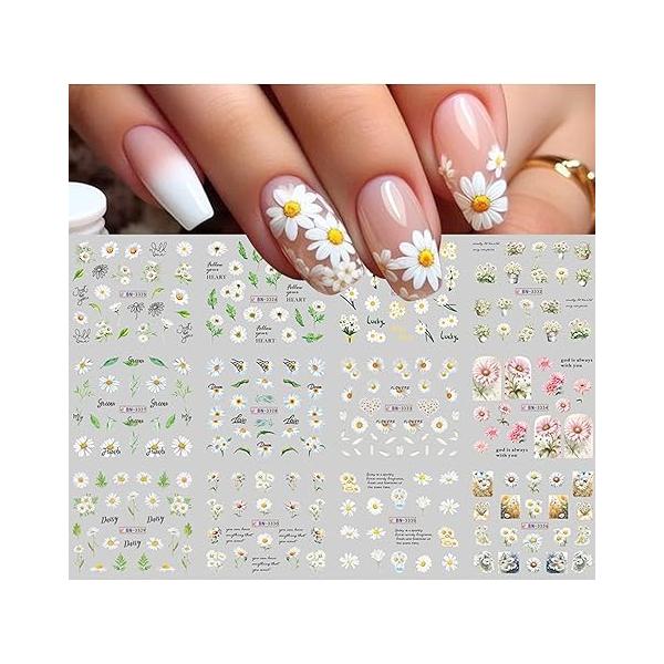 Flower Nail Stickers 3 Sheets for Nails Art Design with Pink Purple Floral Decals Self-Adhesive DIY Decoration Spring Summer Supplies Woman Girls
