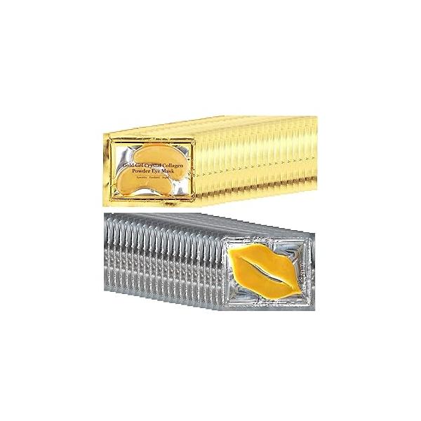 Adofect 40 Pairs Under Eye Patches and Lip Mask 24K Gold for Puffy Eyes Collagen Masks Crystal Reducing Fine Lines Women Men (Gold)