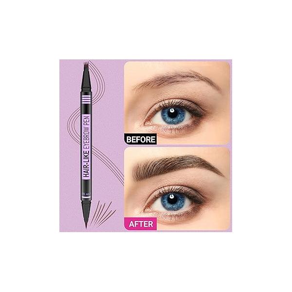 iMethod Eyebrow Pen - Pencil Magic 2-in-1 Eye Brow Pencils for Women with 4-Fork-Tip and Precise Brush-Tip Create Natural Hair-Like Brows, Last All Day, Microblading Pen, Dark Brown