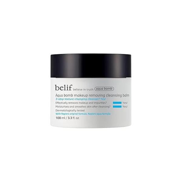 belif Aqua Bomb Cleansing Balm Makeup Remover, Hydrate & Deep Cleanse in 1 Step, No Mess Clean Up, Melt Away SPF, to Oil Cleanser Formula, Oily Residue, Korean Skin Care