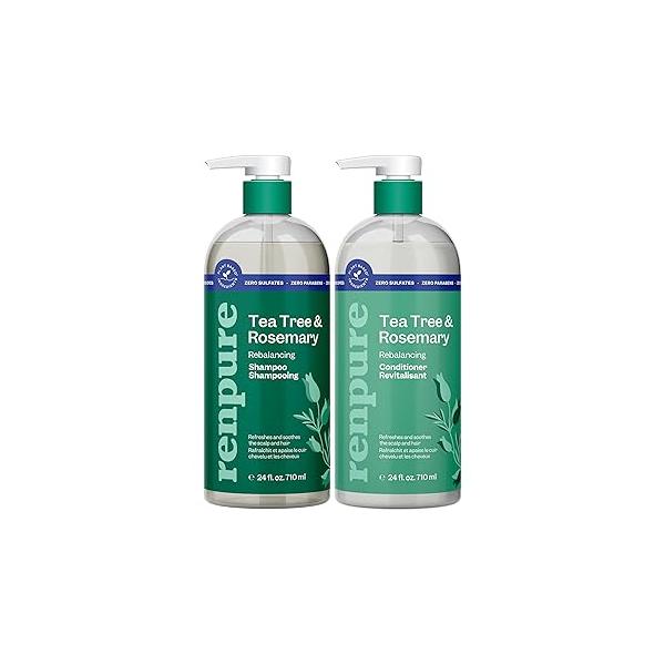 Renpure Tea Tree & Rosemary Shampoo Conditioner Set, Plant Based - Refreshes Rebalances Hair and Scalp For Oily/Normal Leaf Oil, Extract 24 Fl Oz each, 2 Pack