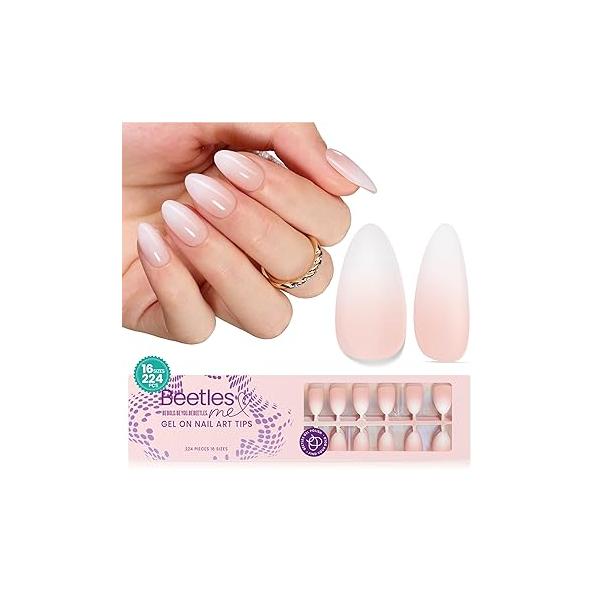 Beetles Ombre French Gel Nail Tips: 210Pcs Pink Press On Nails Short Coffin Kit Gifts for Women Fit Perfectly 4 in 1 Pre-applied Tip Primer & Base Coat Extension Designs