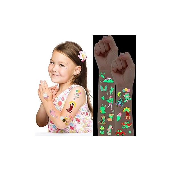 30 Sheets 380PCS Temporary Tattoos for Kids Glow in the Dark Boys Girls Birthday Decorations Face Makeup Stickers, Holiday Party Christmas Supplies