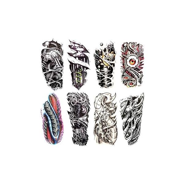 8 Pieces Large 3D Mechanical Parts Gear Arm Eyeball Muscle Body Art Temporary Tattoo