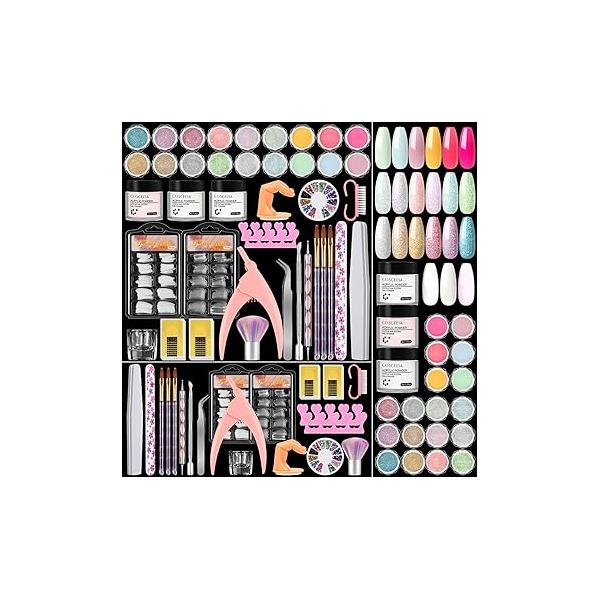 Acrylic Nail Kit for Beginners with Everything Nails Set Drill and U V Light Professional Glitter Powder Decorations Rhinstones DIY Gifts Women