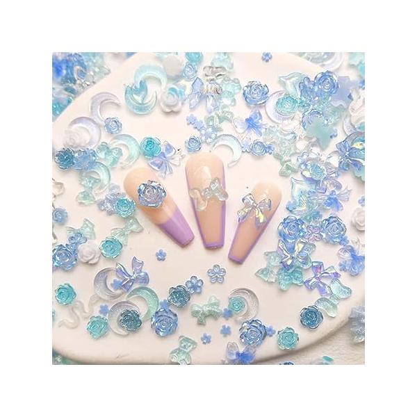 100Pcs Star Nail Charms Purple Art Moon Cloud Design Cute Rhinestone 3D Resin Nails for Women Acrylic Manicure Supplies Decoration Accessories