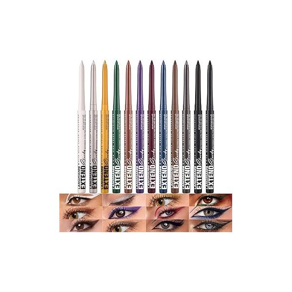 LANGMANNI 12Pcs Metal Colorful Eyeliner Pencil Set - Matte & Shimmer Eye Makeup,Smooth Use Long-Lasting Waterproof