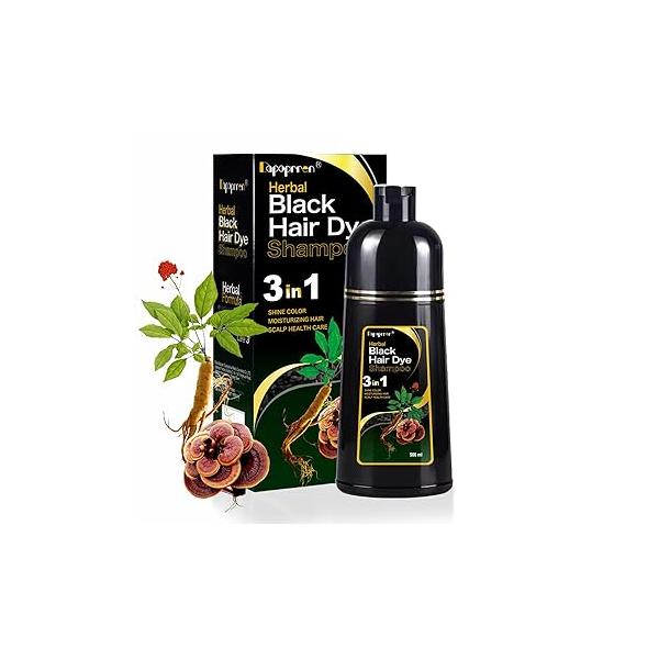 Black Hair Dye Shampoo 3 in 1, Natural to Cover Gray Hairs,Hair Color for Women and Men,Herbal Ingredient Shampoos Grey Hairs Coverage-500ml/17 Oz