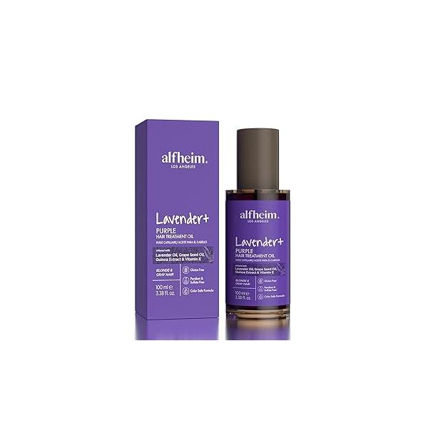 Lavender+ Purple Hair Treatment Oil | Anti-Brass Toning & Shine Boosting for Blonde, Silver Gray Heat Protection UV Defense Sulfate-Free, Paraben-Free 3.38 fl.oz