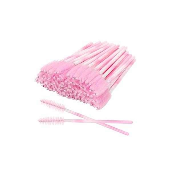 300 Pack Mascara Wands Disposable Eyelash Brush for Extensions Lash Applicators Tool Kit, Pink