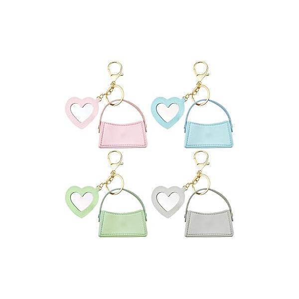 4PCS Super Smalls Makeup Bag with Mirror Mini for Women, Coin Wallet, Charms Y2k Accessories Cute Leather Keychain (Style 3)