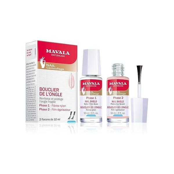 Mavala Nail Shield, 2 Count, Phase 1 & 2, Clear Polish Top Coat, Strengthener, Growth Hardener Treatment, Care and Repair for Brittle or Split Nails