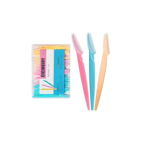 40pcs Eyebrow Razor for Women, Face Shaver Kit Dermaplaning Tool Peach Fuzz Removal, Stainless Steel Blades with Protective Covers | Trimmer, Facial Hair Removal