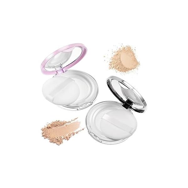2 PCS Loose Powder Container with Puff Refillable Compact Mirror 0.17/0.7 Oz Empty Powders Travel Case Reusable Plastic Portable Makeup Powderes Cases for Women
