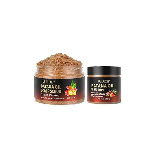 Batana Oil Products Bundle, Scalp Scrub and Raw Oil, Strengthening, Hair Growth for Men Women with Thinning or Loss, Vegan, All Types