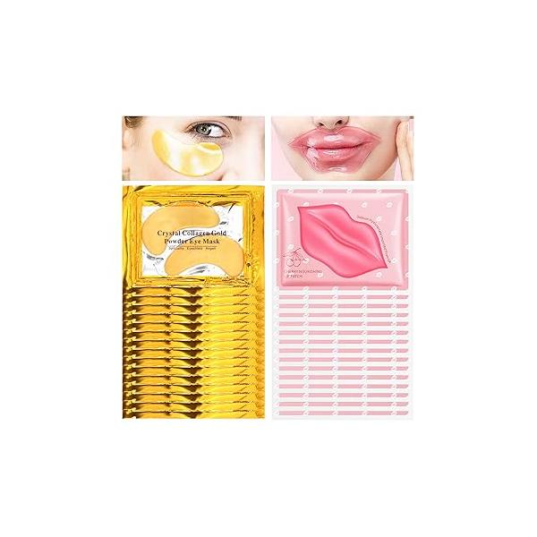 30PCS Lip Mask & Under Eye Patches Skincare Set,Moisturizing Gold Masks,Pink Masks Skin Care Set for