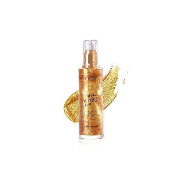 Liyalan Shimmer Body Oil Rose Gold 5 Color Bronze Face Glow Pearl Highlighter Illuminator body Makeup Shine Glitter Liquid Taning 3.38 Fl Oz