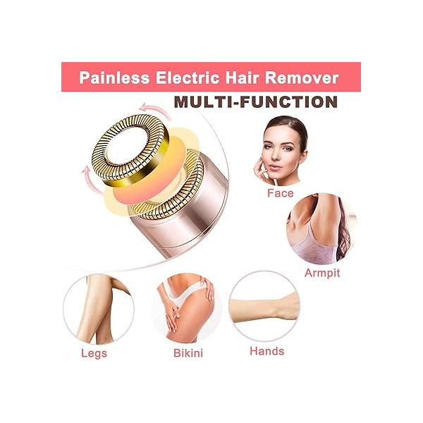 Facial Hair Remover, Removal Shaver for Women, Rosarden USB Rechargeable IPX6 Waterproof Eyebrow Face Razor Trimmer Lips, Body, Arms, Mustaches, Fuzz and Chin (Blue)