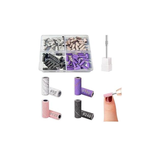 80 Pcs Small Sanding Bands for Nail Drill，Small Files 3.1mm Mandrel Bits 80#120#180#240# Acrylic Nails Gel Manicures and Pedicure