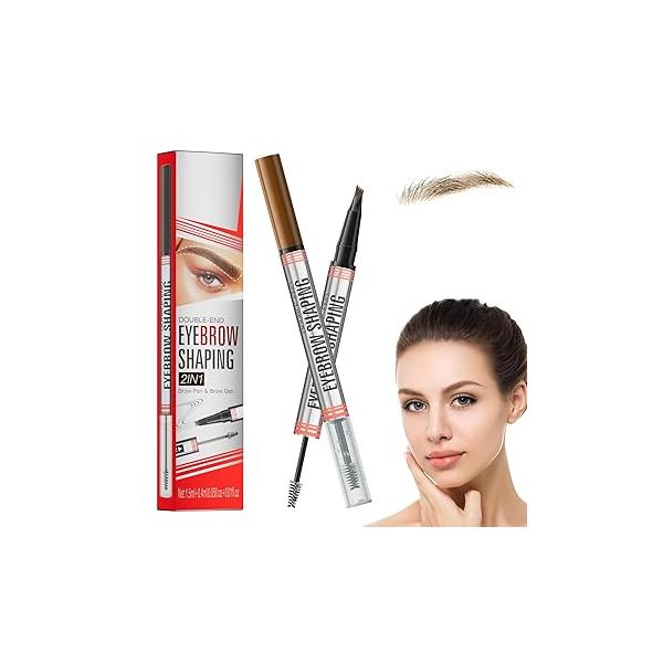 2-in-1 Eyebrow Pencil with Gel,2025 NEW Waterproof Magic Pencil,Dual-Ended 3D Microblading Pen 4 Tip & Brush, Makeup Long-Lasting for Women (Black)