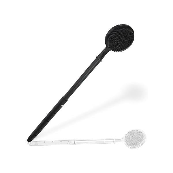 Dual-Sided Silicone Back Scrubber for Shower - Adjustable Long Handle (15.75"-23.62") Brush with Exfoliating & Massage Nubs Perfect Elderly, Disabled, Limited Arm Movement(Black)