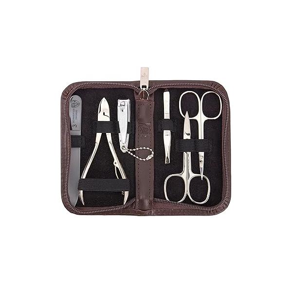 3 Swords Germany - brand quality 6 piece manicure pedicure grooming kit set for professional finger & toe nail care scissors clipper genuine leather case in gift box, Made Solingen (02266)