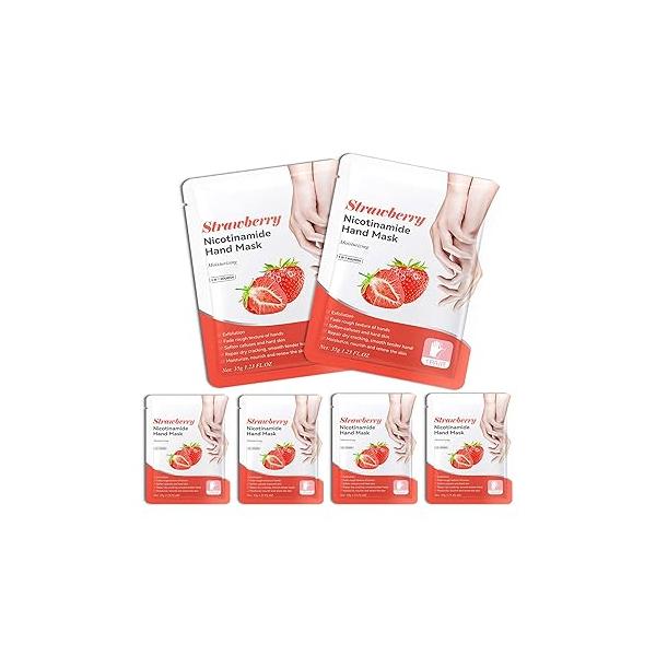 Hand Masks, 6 Pairs Hydrating Exfoliating Peeling Mask, Smooth Masks Moisturizing Gloves Overnight for Dry, Rough, Cracked Hands, Skin Moisturizer Glove Women Men（A