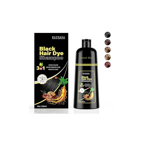 Black Hair Dye Shampoo 3 in 1, Color for Women and Men, Natural to Cover Gray Hairs, Herbal Ingredient Shampoos Grey Hairs Coverage 500ml (Black)