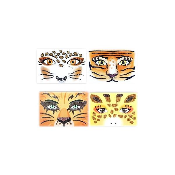 Animal Face Sticker Leopard Tiger Lion Giraffe Floral Festival Body Paint Decoration Stickers for Halloween Stage Performance 4sheets