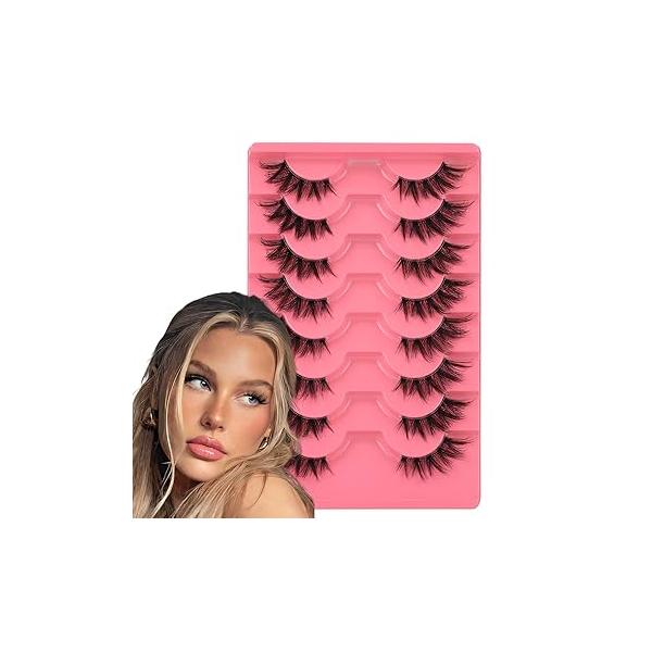 Anime Eyelashes Little Devil Spiky Manga Lashes 9 Pairs Thick Wispy Asian Japanese Style Makeup Cat Eye Doll Fake Strip by Mavphnee