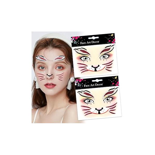 Cute Easter Bunny Face Stickers Animal Jewel Sticker Temporary Tattoo Decal Body Self-adhesive Stage Makeup Party Cosplay Decoration 2pcs