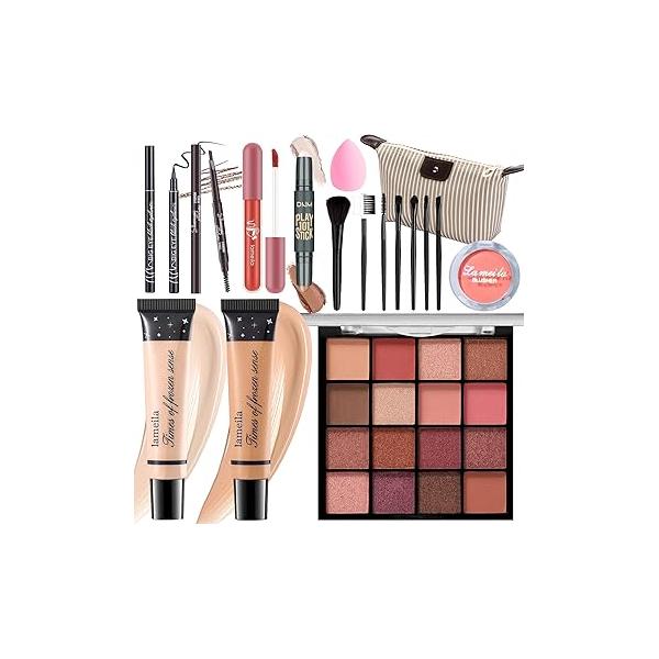 Makeup Set for Girls & Women, Full Face Kit, Travel Present Set, Eyeshadow, Foundation, Blusher, Eyeliner, Lip Gloss, Brushes Sponge Bag