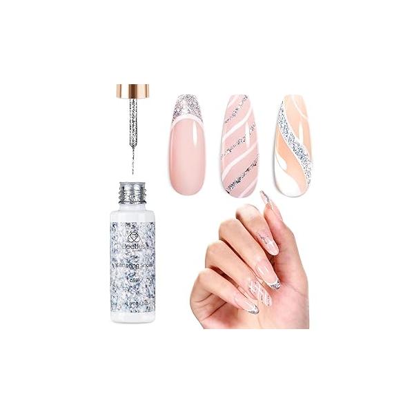 Beetles Nail Stamp, 4Pcs French Tip Tool Easy Manicure Stamper Single Head Soft Silicone Long & Short Stamp with 2Pcs Scraper Decorations Gift for Women