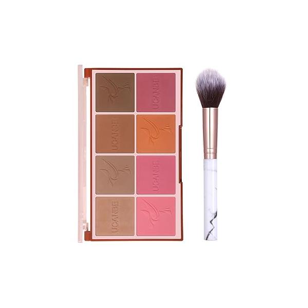 8 Colors Face Matte Blush Palette Shading Blusher - Buildable Facial Cheek Contour Bronzing Pressed Powder Makeup Pallet Women Gift Set (8 with brush)