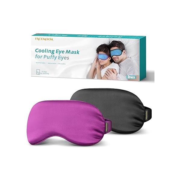 2PCS Cold Eye Mask - Cooling for Puffy Eyes, Compress Dark Circles, Tired Headache, Migraines Relief Reusable Gel Ice Pack, Weighted Sleep Mask((Black,Blue)