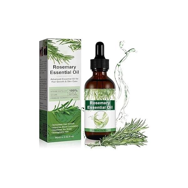 Aceite de Romero para El Cabello, Crecimiento, Gotero Estimular el Crecimiento del Cabello y Prevenir la Caída, 60ML