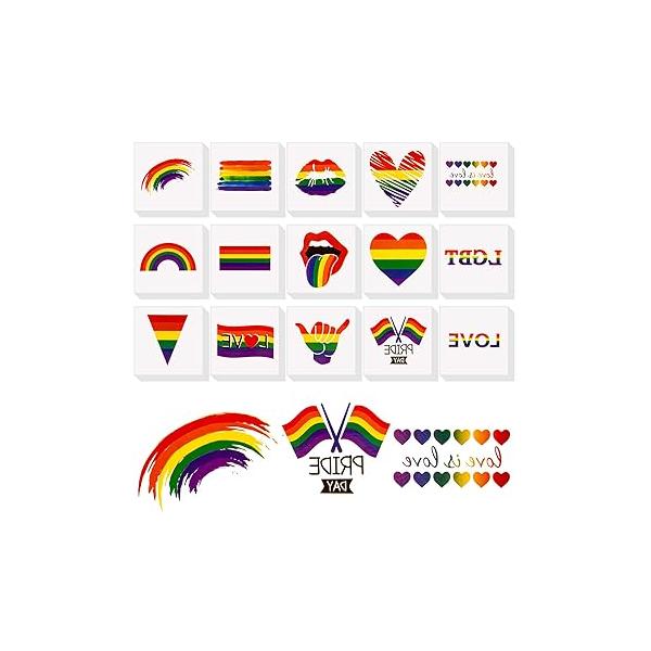 Whaline 150Pcs Gay Pride Tattoos LGBT Rainbow Temporary Sticker 15 Styles Flag Heart Body Tattoo for Day Women Men Parades Celebrations Festival Party Supplies