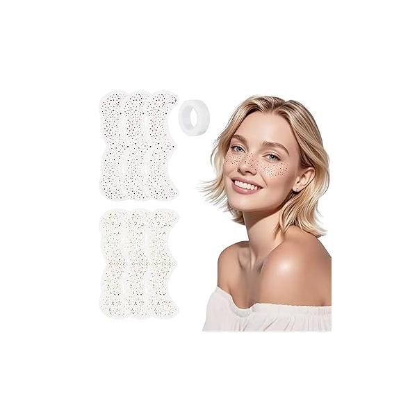 Glitter Freckles Face Tattoo, Gold Temporary Tattoos,Sparkle Makeup Patches, Cute & Waterproof Accessories For Women Girls, 6 Pcs (Set B（3pcs brown+3pcs rose gold)）)