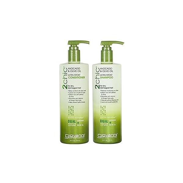 Giovanni 2Chic Ultra-Moist Avocado & Olive Oil Shampoo and Conditioner Set - Moisture Natural Growth for Men Women with Moisturizing Aloe Vera, Sulfate Free 24 Fl Oz (Set of 2)
