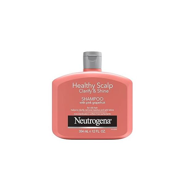 Neutrogena Exfoliating Healthy Scalp Clarifying Shampoo for Oily Hair & Scalp, Pink Grapefruit pH-Balanced Anti-Residue Formula Adds Shine, Sulfate, Paraben Phthalate-Free, Color-Safe, 12 Fl Oz