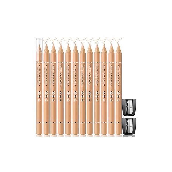 12Pcs Barber Pencil Beige Skin Tone Magic Hairline Pencils Set Beard Guide Pen with Sharpener Chalk for Lineup Edge Hair Design Shaping Trace Makeup Tool Men