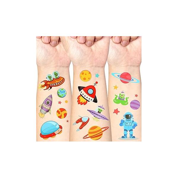 34 Sheets Space Galaxy Planet Temporary Tattoos for Kids, Cute Astronaut Stickers Girls Boy Body Arm Shoulder, Waterproof Fake Tattoo Birthday Party Supplies