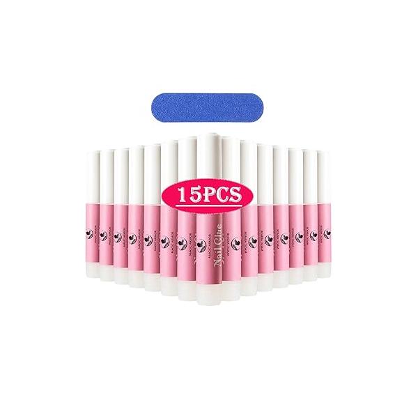 15PCS Nail Glue for Acrylic Nails, Professional Tip Fake Nails Broken Adhesive Super Bond Press on Glues Tips