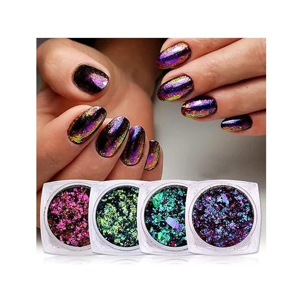 Holographic Opal Nail Art Glitter Flakes Powder Aurora Iridescent Pigment Ice Crystal Mermaid Paillettes Sparkly Sequins Design for Manicure Decoration Accessories 12 Grids