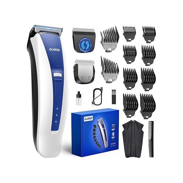 GLAKER Clippers for Hair Cutting - Cordless 2 in 1 Versatile Trimmer with 10 Guards, Extra Detachable Blade & Turbo Motor, Professional Barber Kit Barbershop, Ideal Gift Men