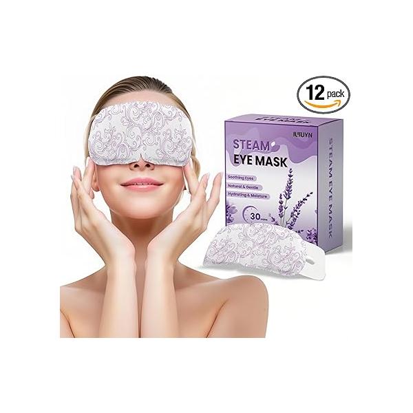 12-Pack Disposable Steam Eye Mask for Dry Eyes & Digital Strain | Self-Heating Screen Time Relief with 30min Moist Heat (104-113℉) Sleep Travel, Office Gifts (Purple&Unscented)