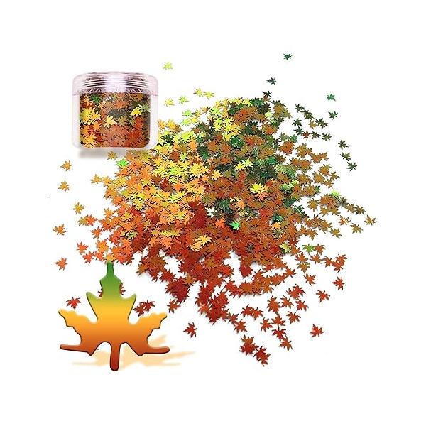 Laza 10ml Chunky Glitter Autumn Leaves Nail Art Sequin Flake Metallic Leaf Shaped Golden Color DIY Design Spangles Confetti Solvent Resistant for Decoration Festival - Green Maple