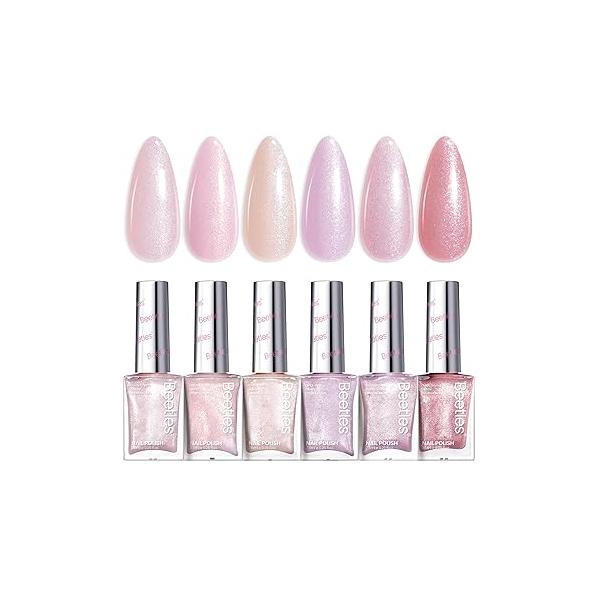 Beetles Pearl Nail Polish Set Mermaid Glow, 6 Colors Shimmer Pink Purple Quick Dry Long Lasting DIY Manicure Gift for Girls Women Strengthener