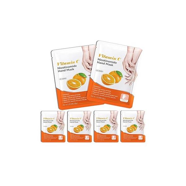Hand Masks, 6 Pairs Hydrating Exfoliating Peeling Mask, Smooth Masks Moisturizing Gloves Overnight for Dry, Rough, Cracked Hands, Skin Moisturizer Glove Women Men（A