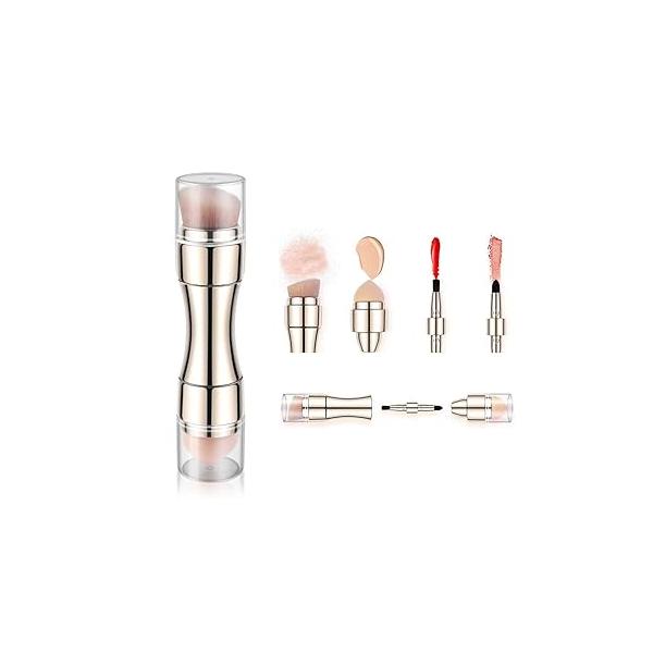 Bling Toman 4 in 1 Makeup Brush, Eyeshadow Eye Lip Face Concealing Blush Foundation Brush All One Retractable Travel Size Set (rose gold brush)